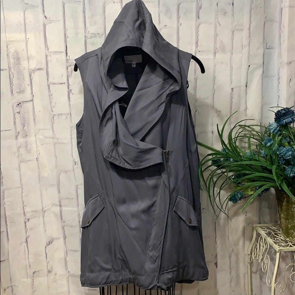 DR2 by Daniel Rainn Vest Hooded Utility with Diagonal Zipper Asymmetrical